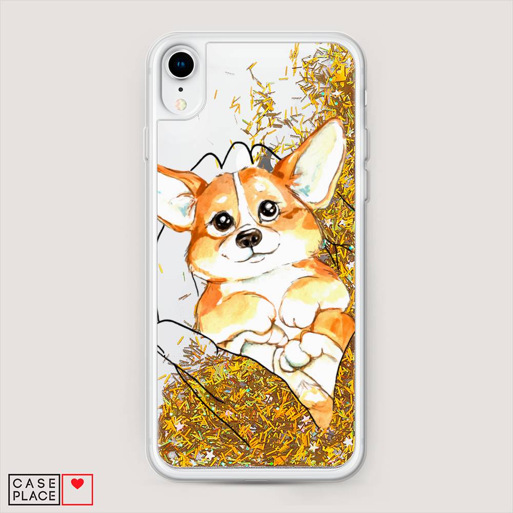 

Жидкий чехол с блестками "Корги в ладошках" на Apple iPhone XR (10R), 12090-1