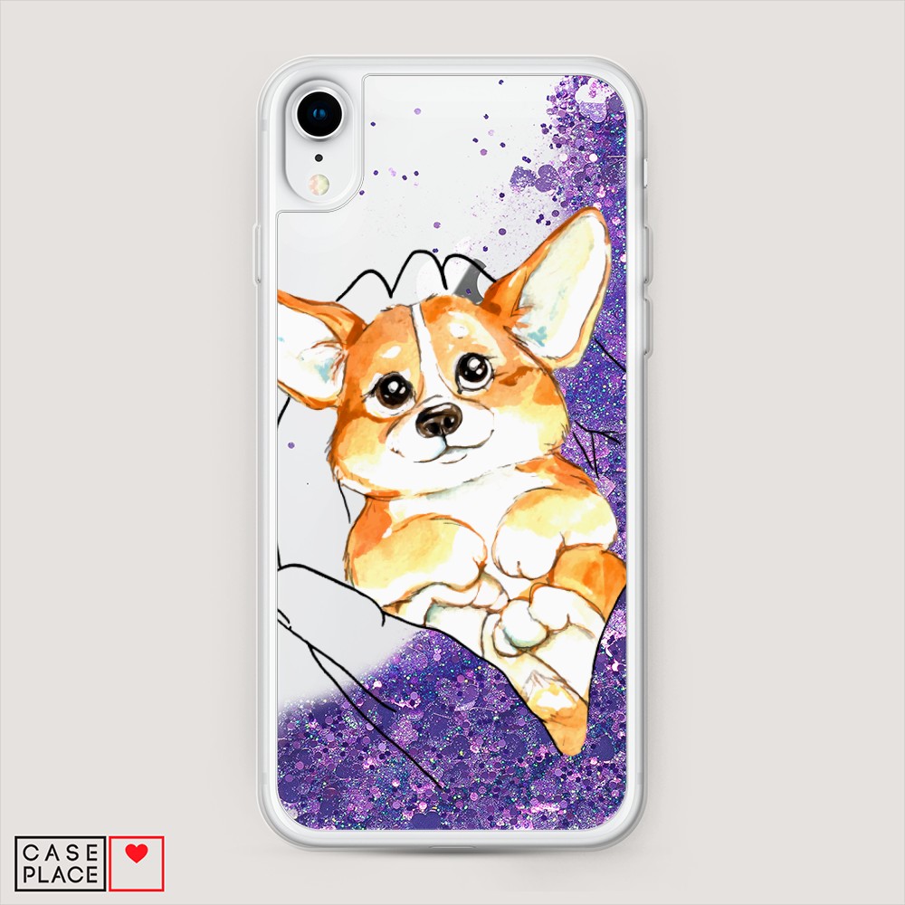 

Жидкий чехол с блестками "Корги в ладошках" на Apple iPhone XR (10R), 12092-1