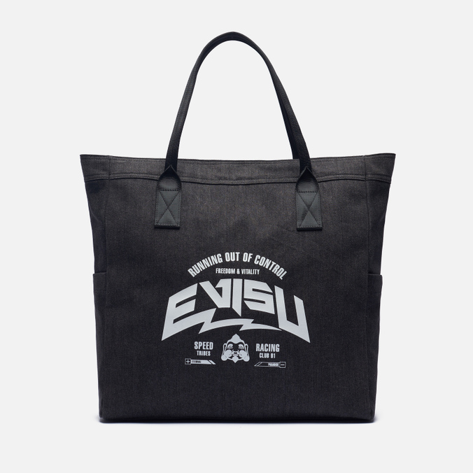 Сумка Evisu Auto-Racing Style Logo Print Denim Tote черный, Размер ONE SIZE