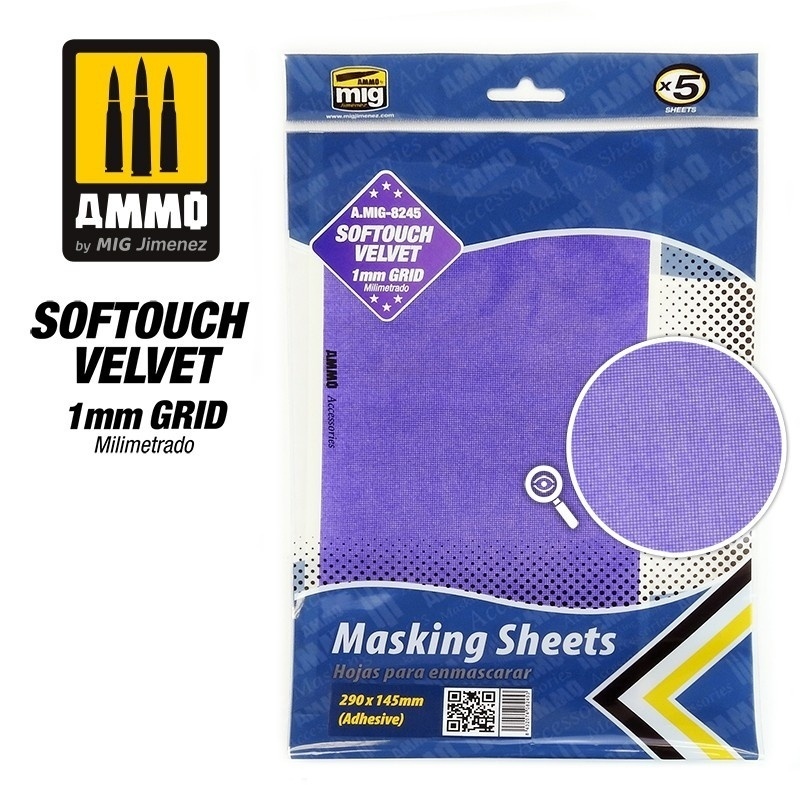 

AMIG8245 Мягкая маскировочная лента Softouch Velvet Masking Sheets 1mm Grid x5 sheets, 290, 8432074082453