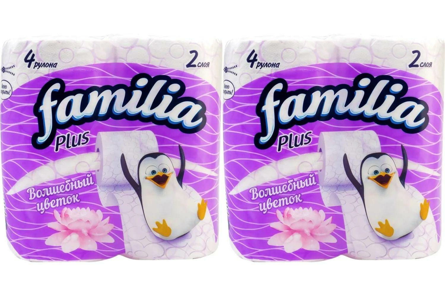 Туалетная бумага Familia белая с ароматом Магического цветка и рисунком двухслойная, 2 уп.
