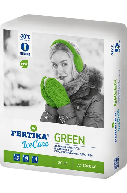 Безопасный противогололёдный реагент 20 кг, Fertika ICECARE GREEN