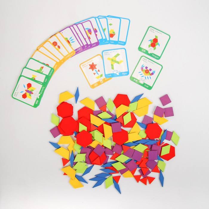 Деревянная игрушка Развивающий геометрический пазл, 24,5x21,3x4 см, 24 карточки, 155 дет.
