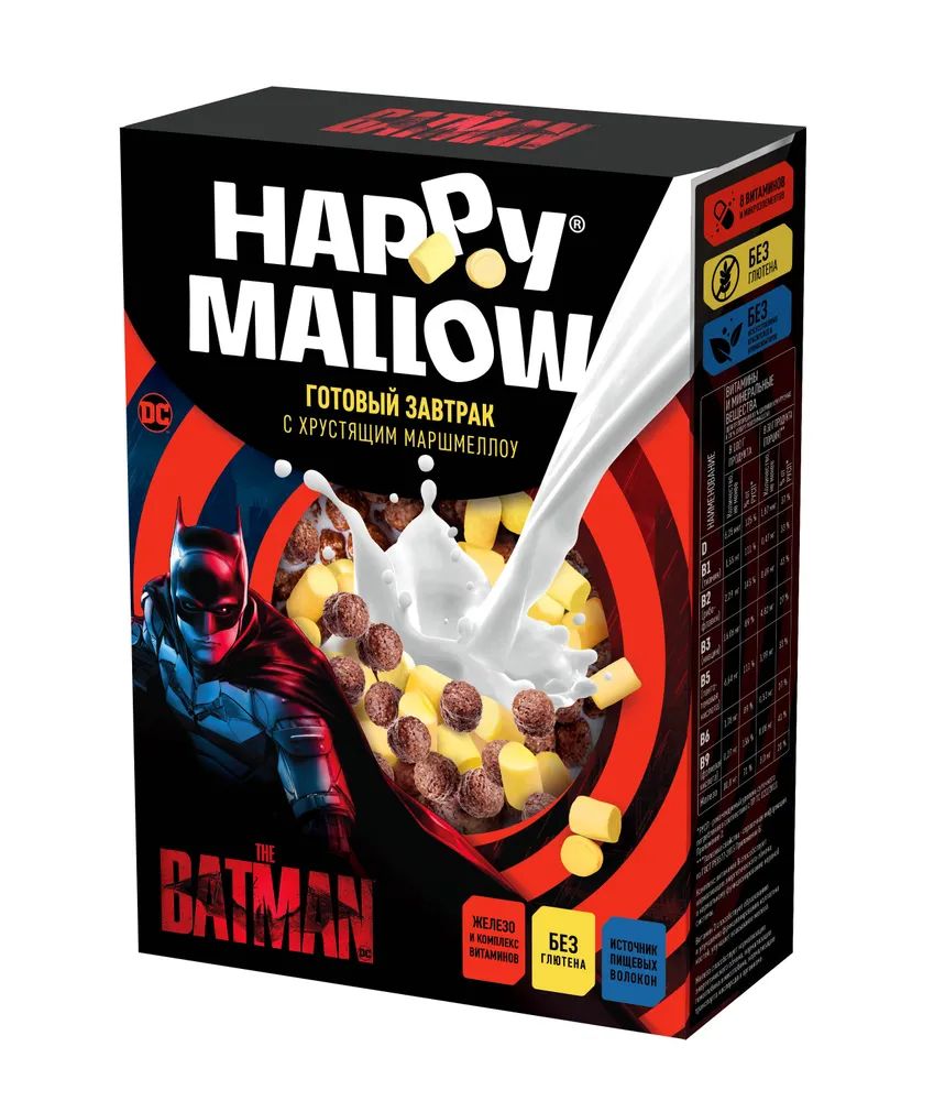 Сухой завтрак Happy Mallow Batman кукурузный с маршмеллоу 240 г
