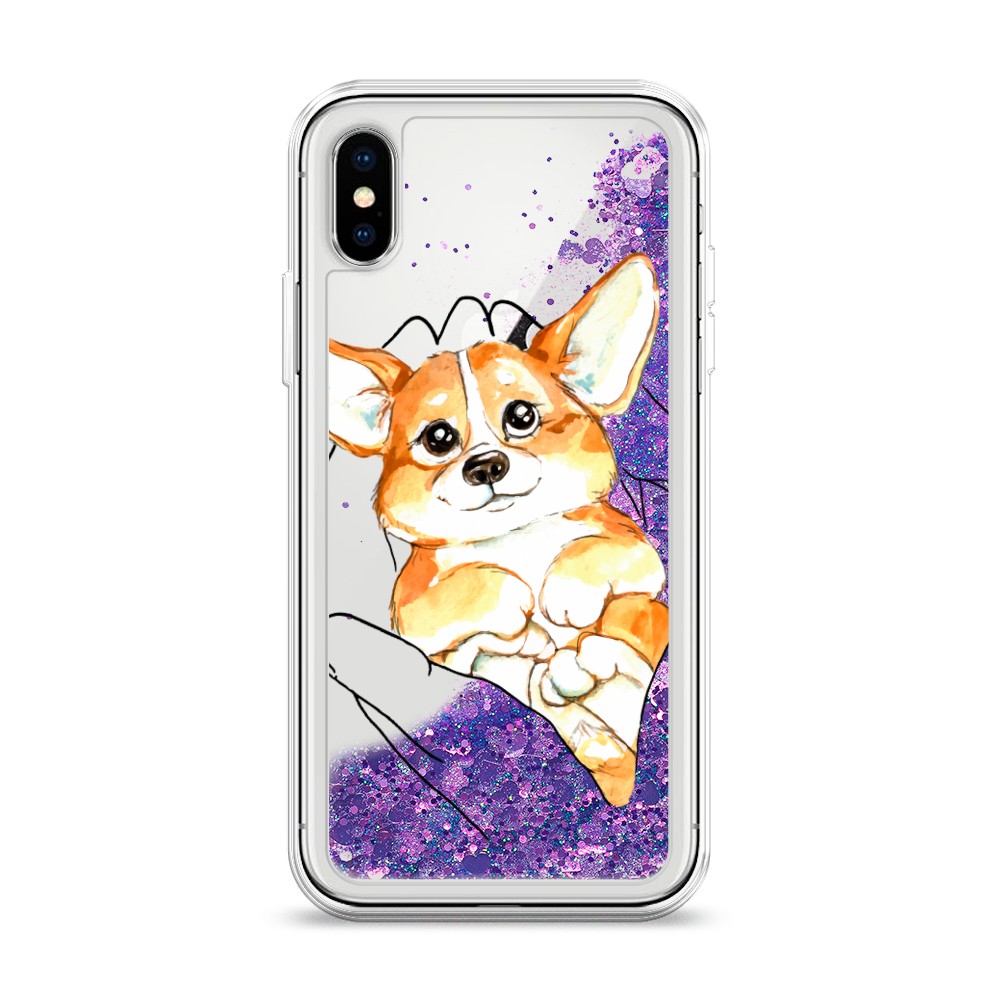 фото Жидкий чехол с блестками "корги в ладошках" на apple iphone xs (10s) awog