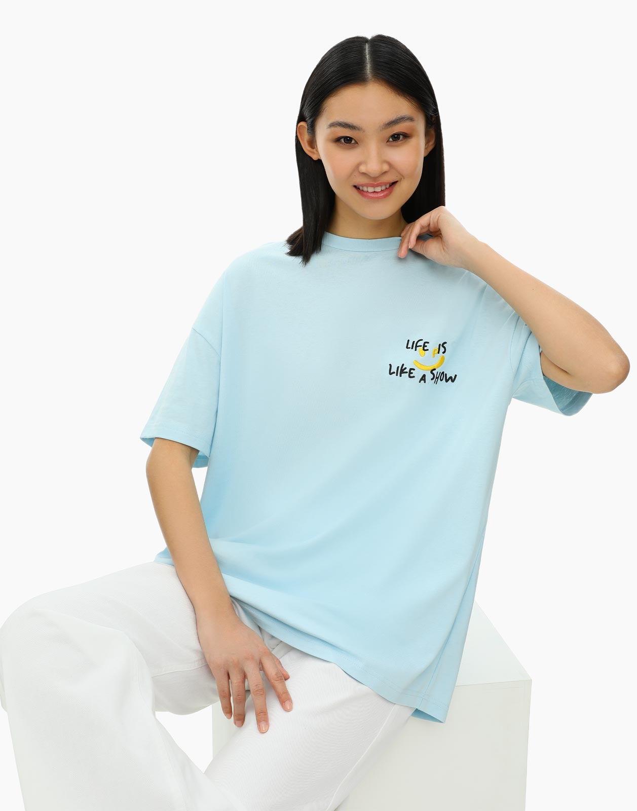 

Футболка женская Gloria Jeans GKT019751 голубая L-XL/170, Голубой, GKT019751
