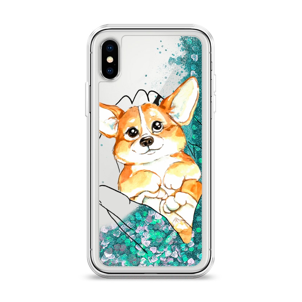 

Жидкий чехол с блестками "Корги в ладошках" на Apple iPhone XS (10S), 11895-1