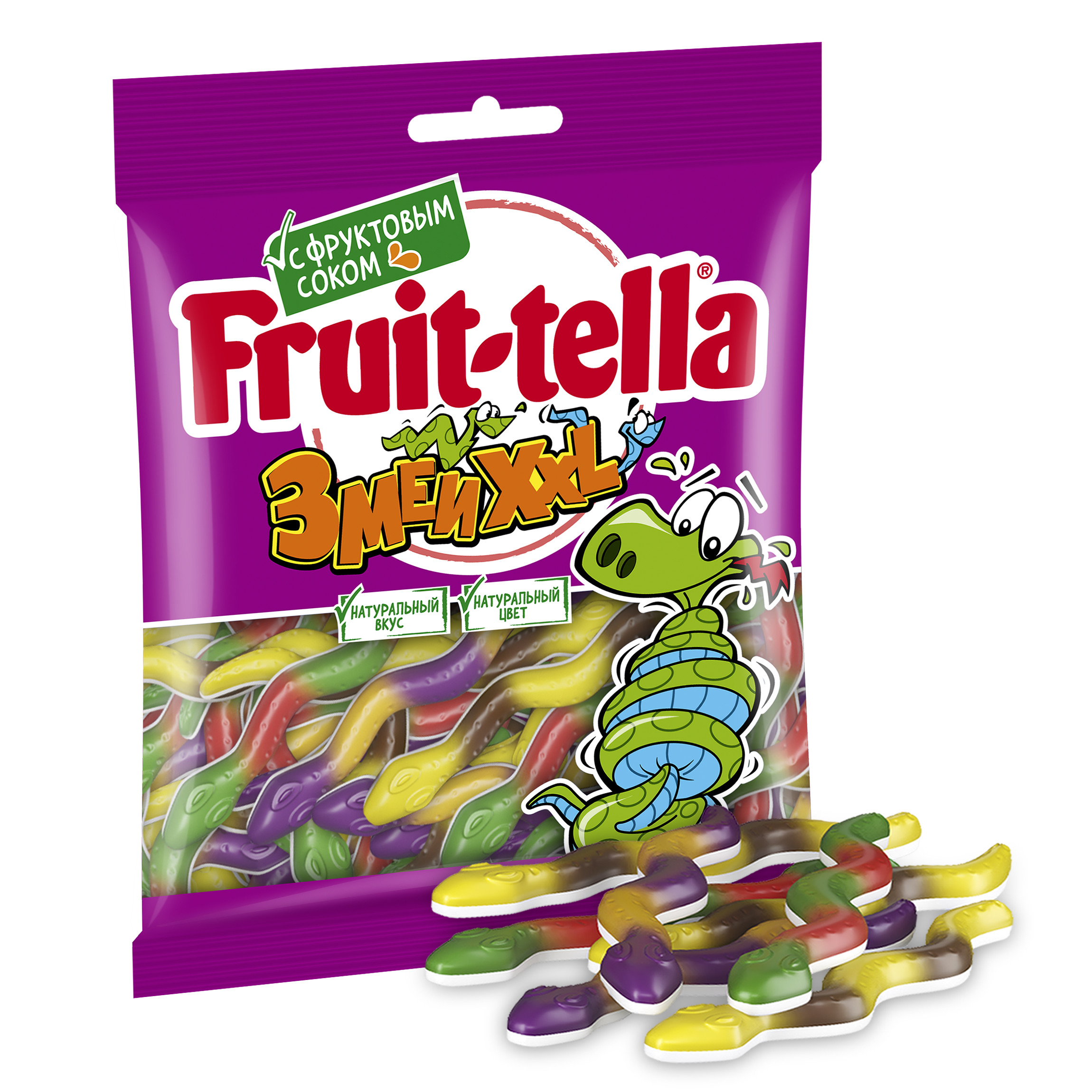 фото Мармелад жевательный fruit-tella змеи xxl с фруктовым соком 70 г