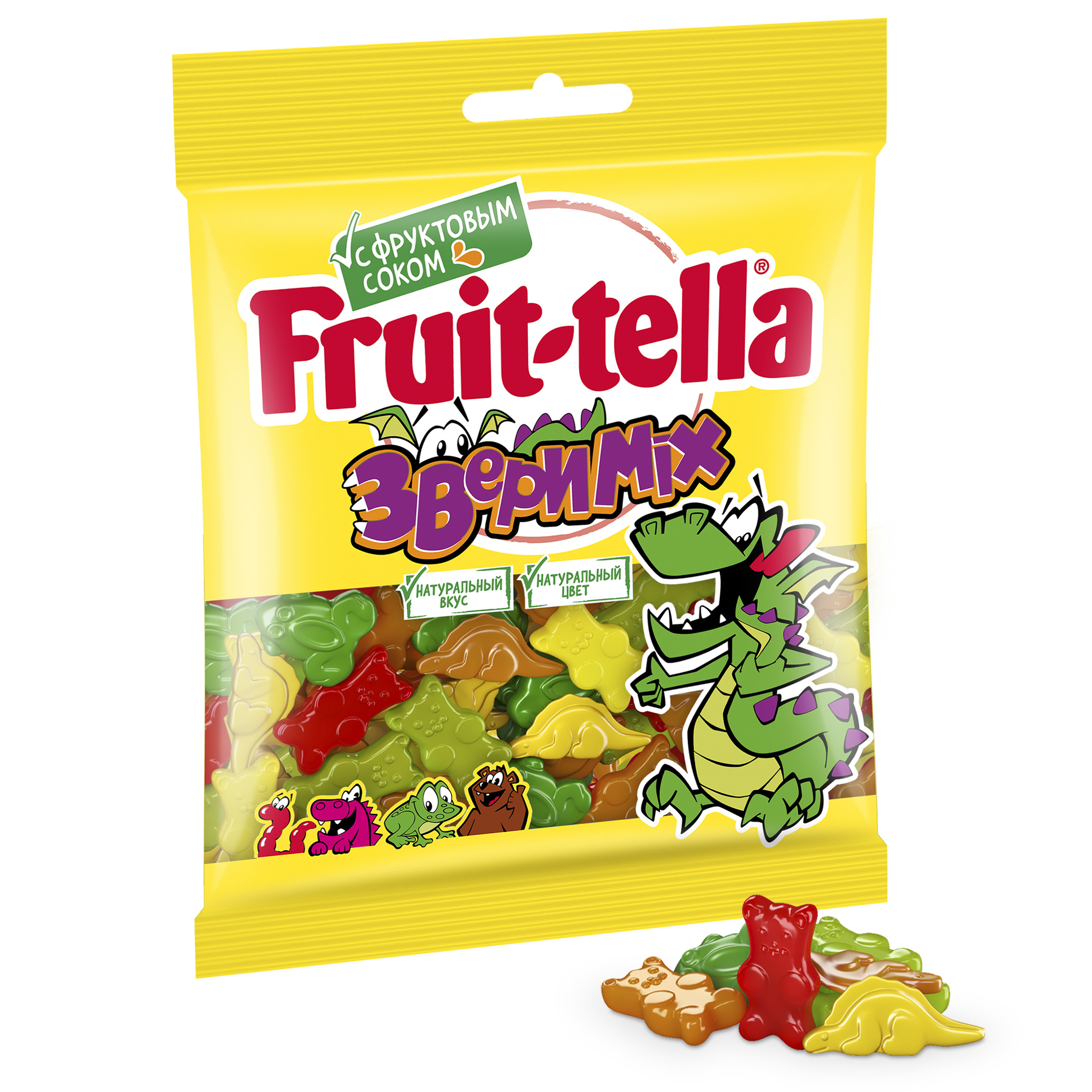 Мармелад жевательный Fruit-tella Звери Mix с фруктовым соком 70 г