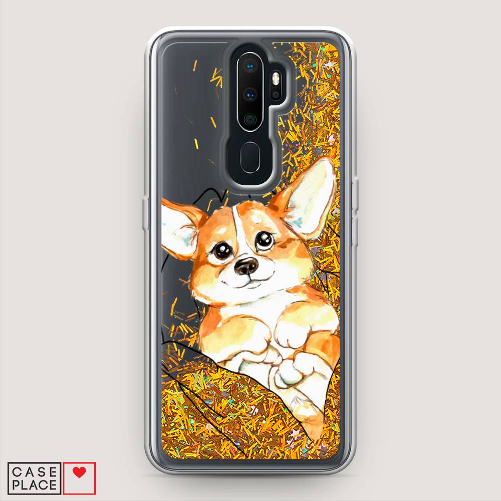 

Жидкий чехол с блестками "Корги в ладошках" на Oppo A9 (2020), 251990-1