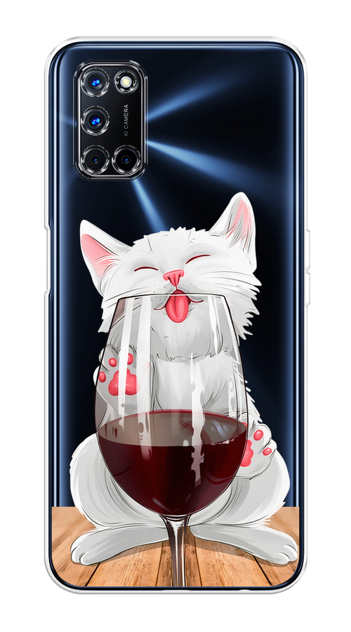 

Чехол на Oppo A52/A72 "Кот с бокалом", Прозрачный;белый;красный, 253150-1