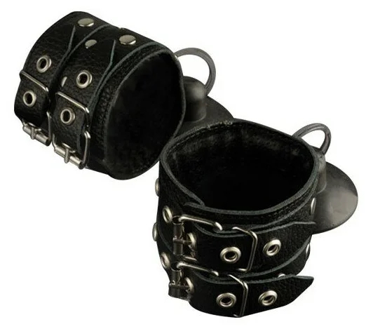 Черные наручники с ремешками на присосках Sitabella