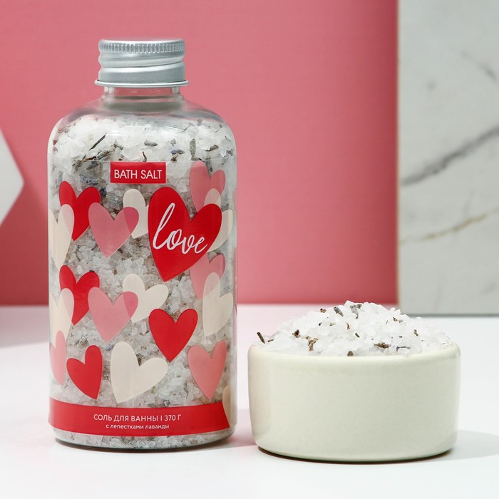 

Соль для ванны Чистое счастье Love, с лепестками лаванды, 370 г, Белый