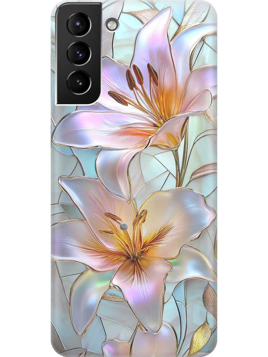 

Силиконовый чехол на Samsung Galaxy S21+ с принтом "Витраж с лилиями", Прозрачный;белый;голубой;розовый, 724127523
