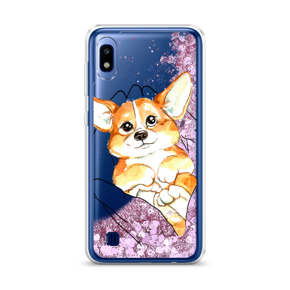 

Жидкий чехол с блестками "Корги в ладошках" на Samsung Galaxy A10, 27994-1