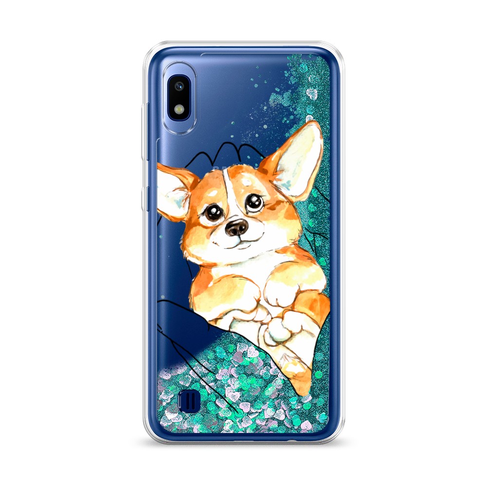 

Жидкий чехол с блестками "Корги в ладошках" на Samsung Galaxy A10