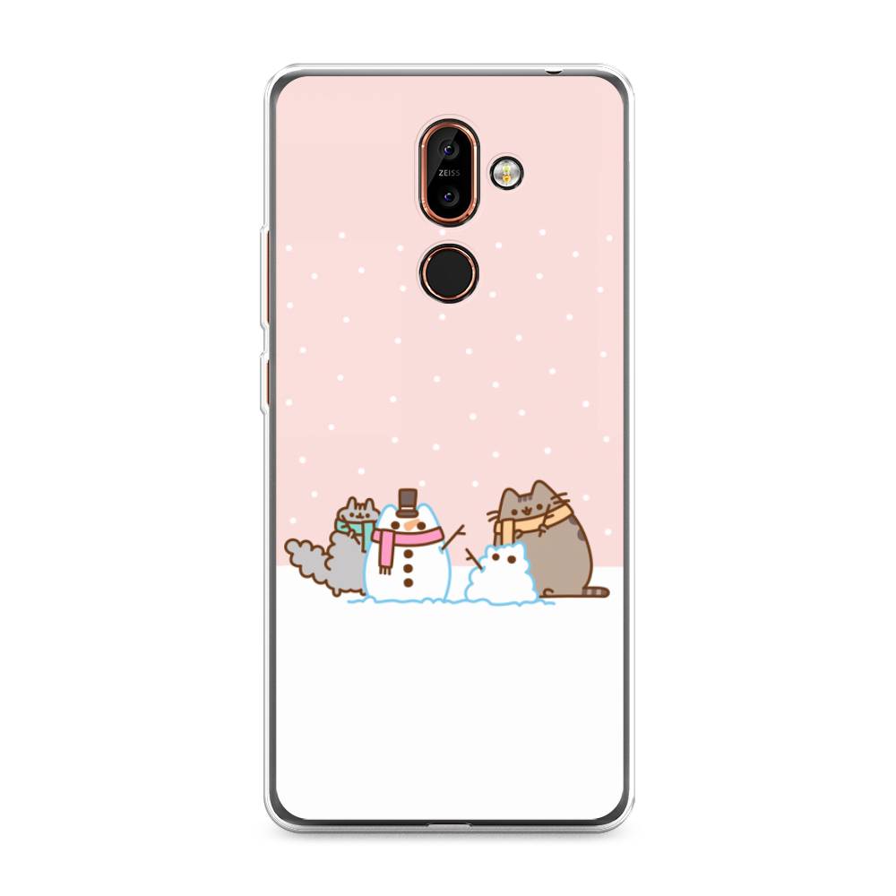 

Чехол на Nokia 7 Plus "Котики в снегу", Розовый;белый;серый, 121050-5