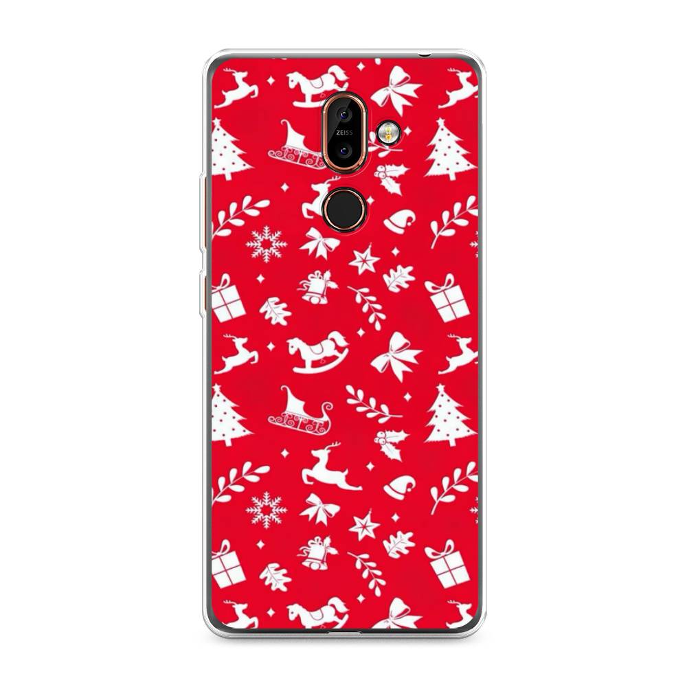 

Чехол на Nokia 7 Plus "Красный новогодний фон", Красный;белый, 121050-5