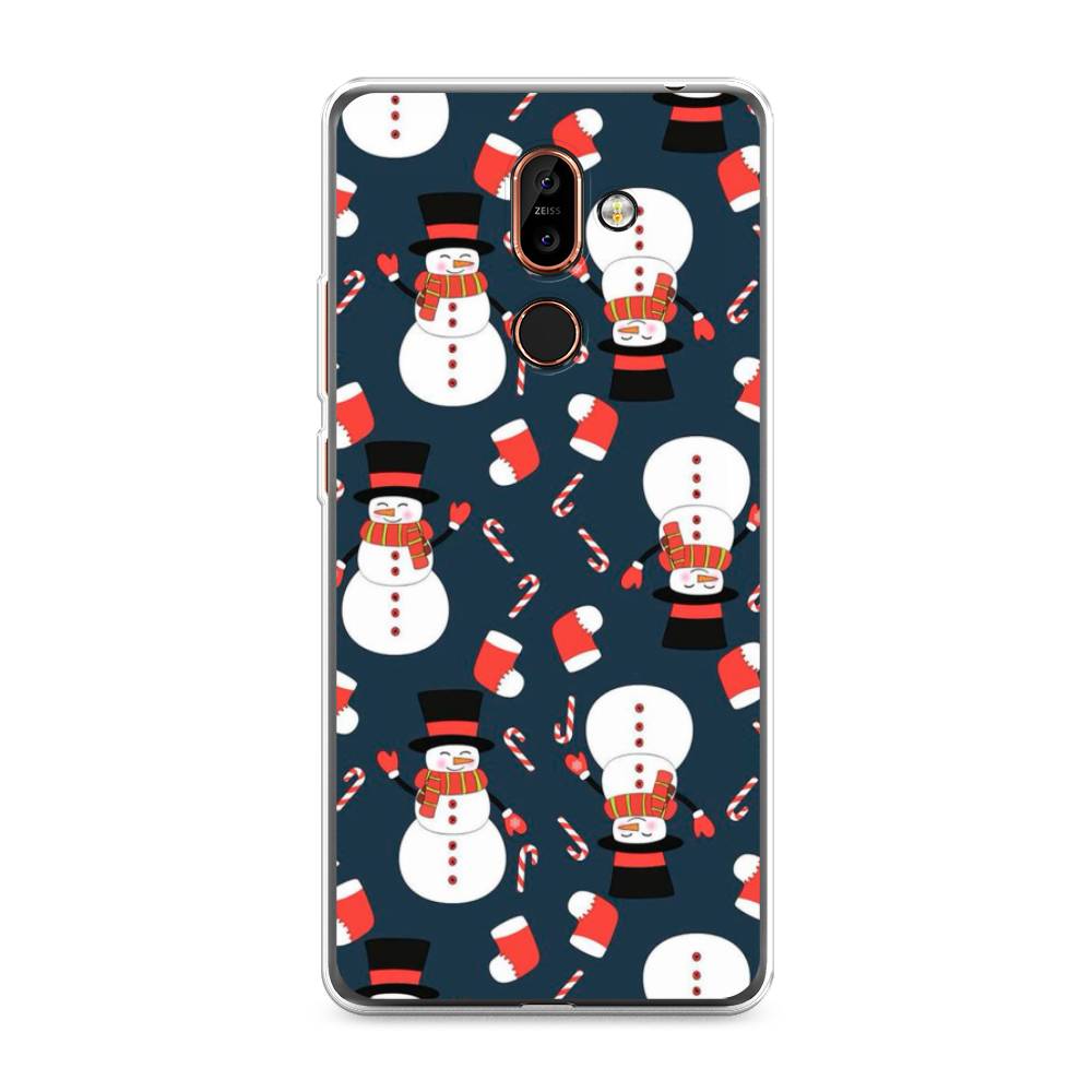 

Чехол на Nokia 7 Plus "Синие снеговики", Синий;белый;красный, 121050-5