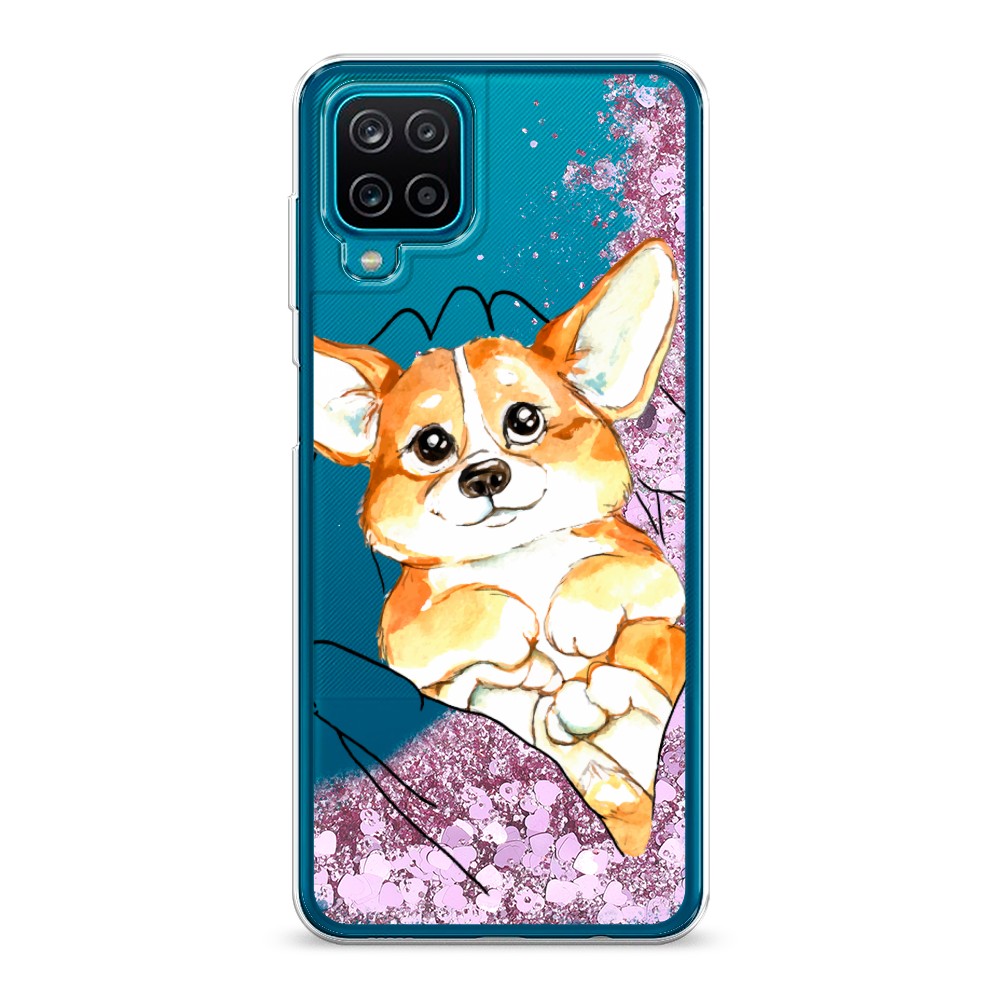 

Жидкий чехол с блестками "Корги в ладошках" на Samsung Galaxy A12