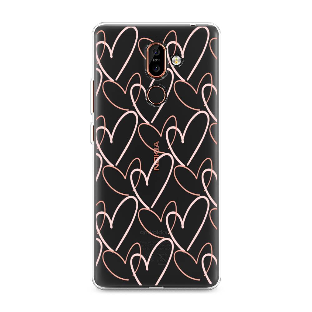 

Чехол на Nokia 7 Plus "Узор из сердечек", Розовый;бежевый, 121050-6