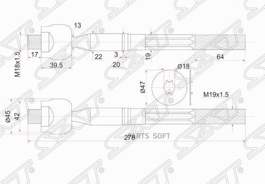 

Тяга Рулевая Toyota Dyna Toyoace 99-04 Sat арт. ST-45503-39195