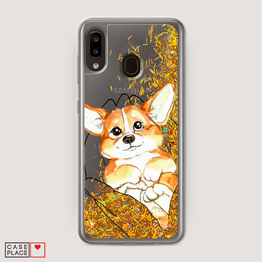 

Жидкий чехол с блестками "Корги в ладошках" на Samsung Galaxy A30, 27590-1