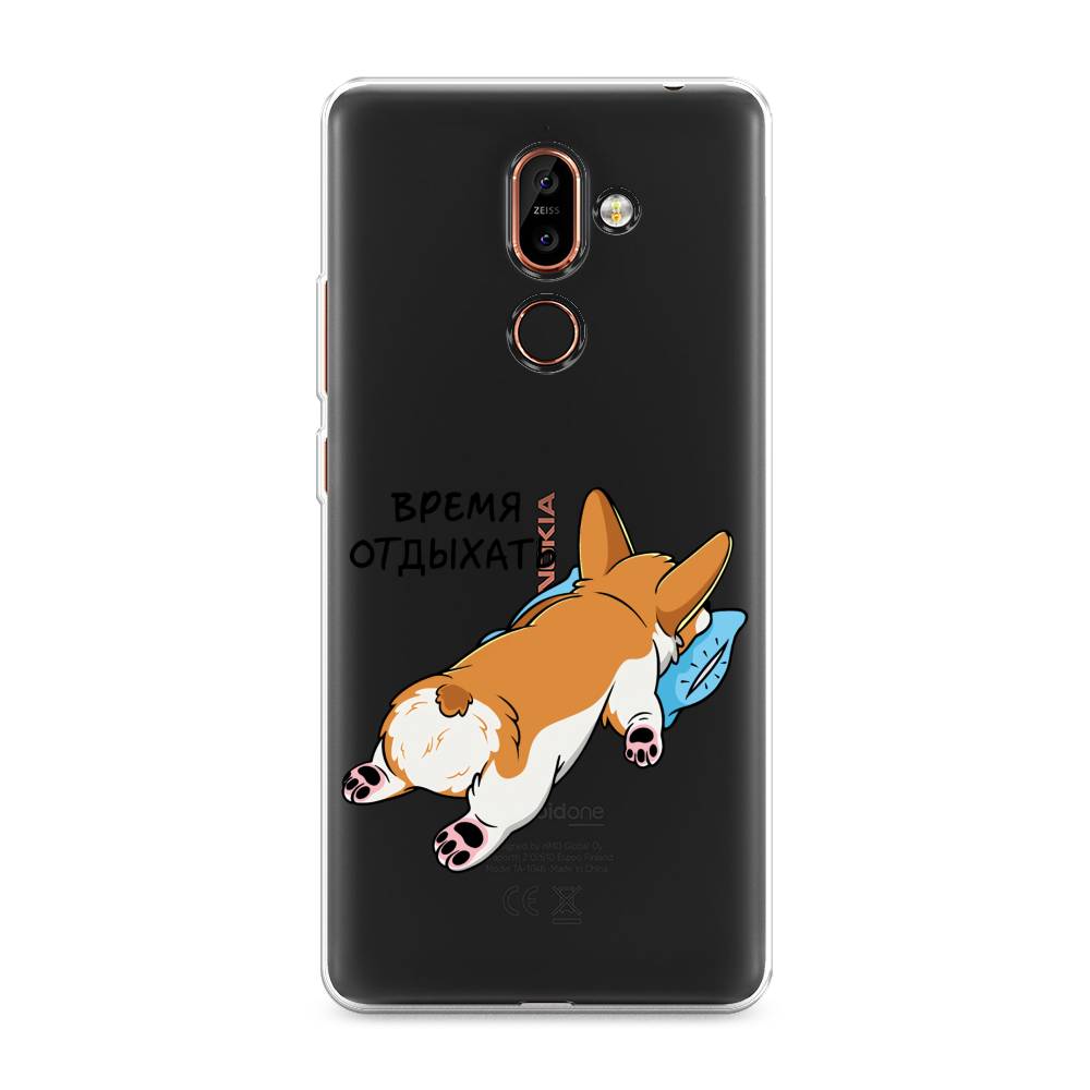 

Чехол на Nokia 7 Plus "Корги отдыхает", Черный;коричневый;голубой, 121050-1