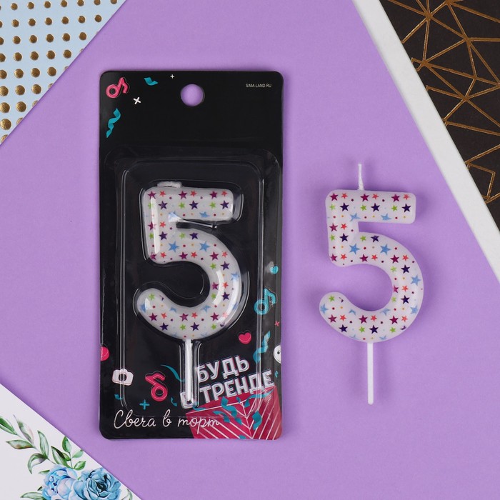 

Свеча в торт "5", 5,5 х 8 см, Разноцветный, С Днем рождения