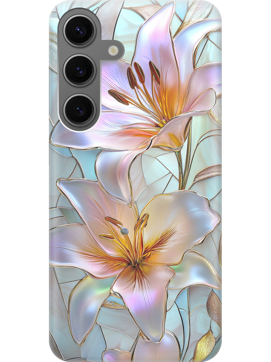 

Силиконовый чехол на Samsung Galaxy S24 с принтом "Витраж с лилиями", Прозрачный;белый;голубой;розовый, 779825723