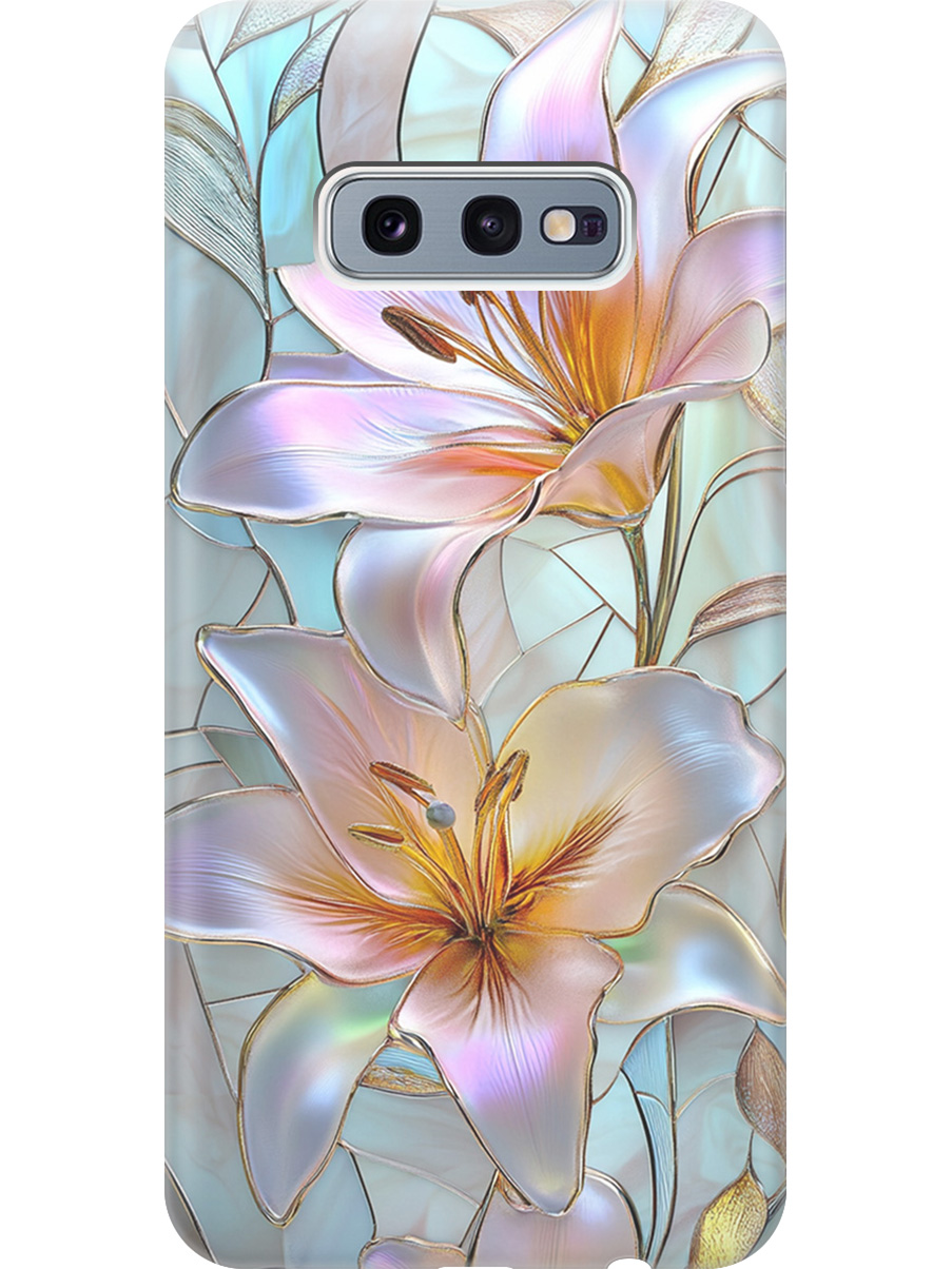 

Силиконовый чехол на Samsung Galaxy S10e с принтом "Витраж с лилиями", Прозрачный;белый;голубой;розовый, 720461223