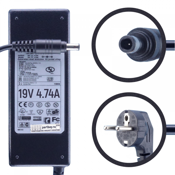 

Блок питания для Samsung P29 19V 4.74A 5.5х3.0mm 90W, Черный