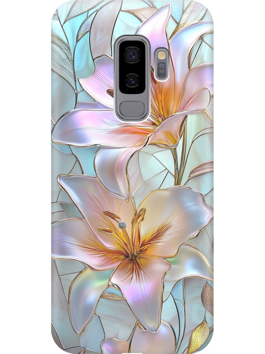 

Силиконовый чехол на Samsung Galaxy S9+ с принтом "Витраж с лилиями", Прозрачный;белый;голубой;розовый, 717439323