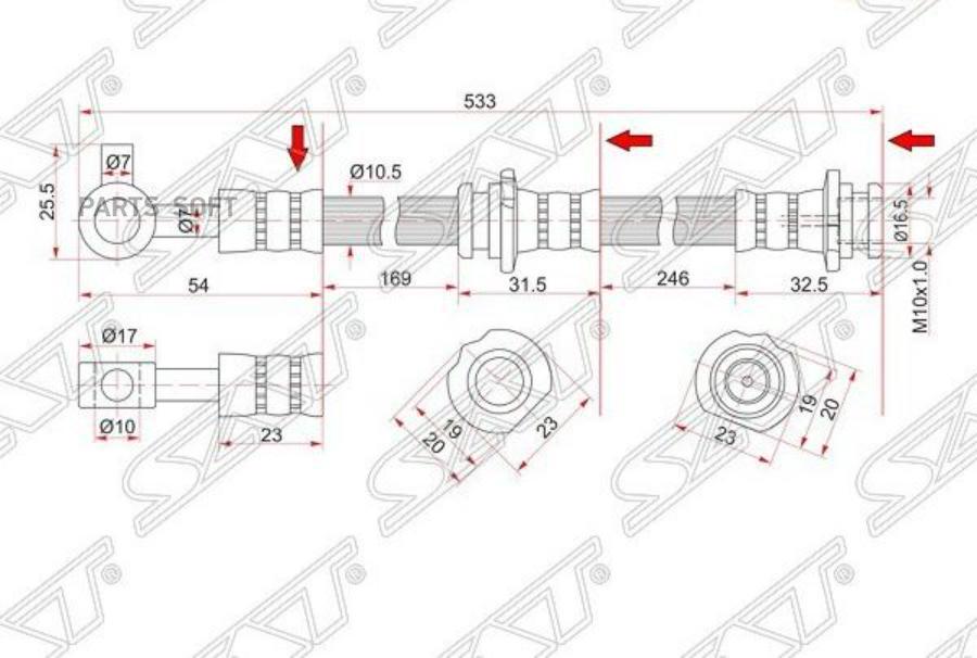 

Шланг Тормозной Перед (Таиланд) Nissan Teana 08- Lh (левый) Sat арт. ST-46211-JN20B