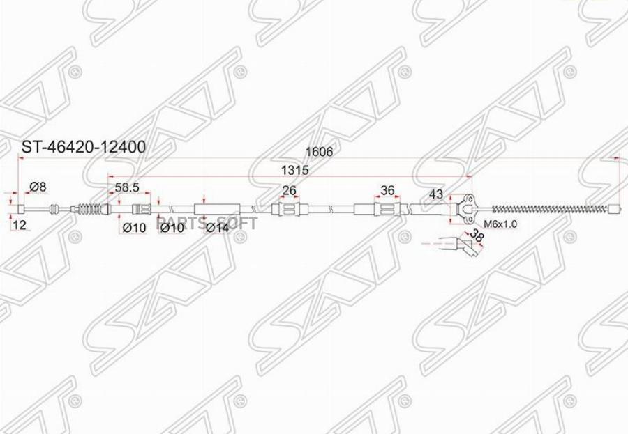 Трос Ручника Ty Corolla Ae/Ee10 /11 91- (Барабан Тормоза) Rh (правый) Sat арт. ST-46420-1