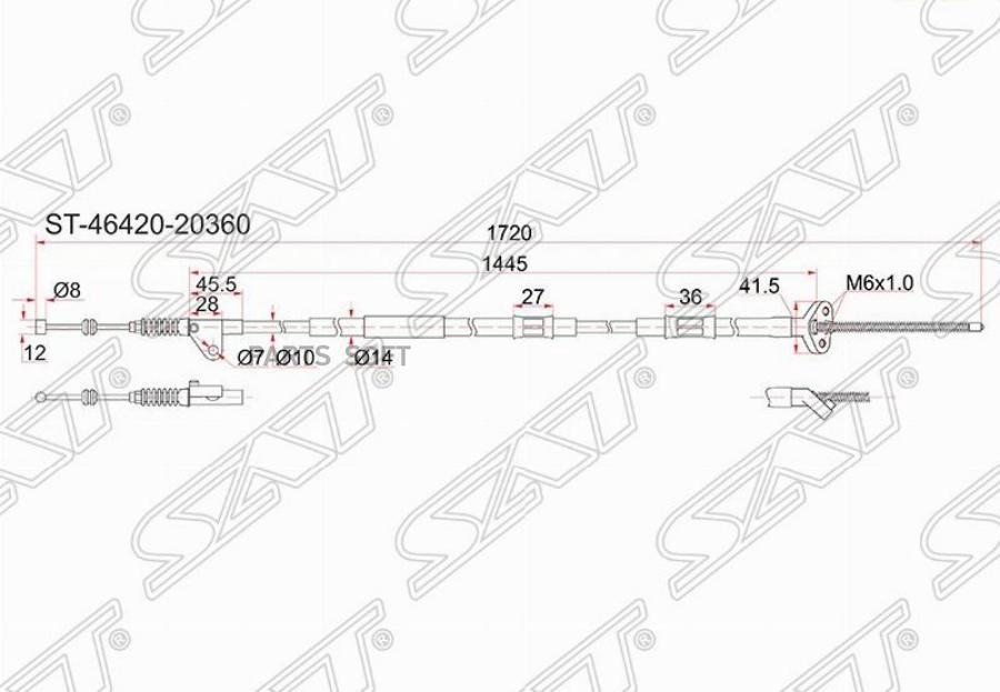 

SAT ST-46420-20360 Трос ручника TY Corona/Caldina #T19#/21# 2WD дисков тормоза -RH 1шт