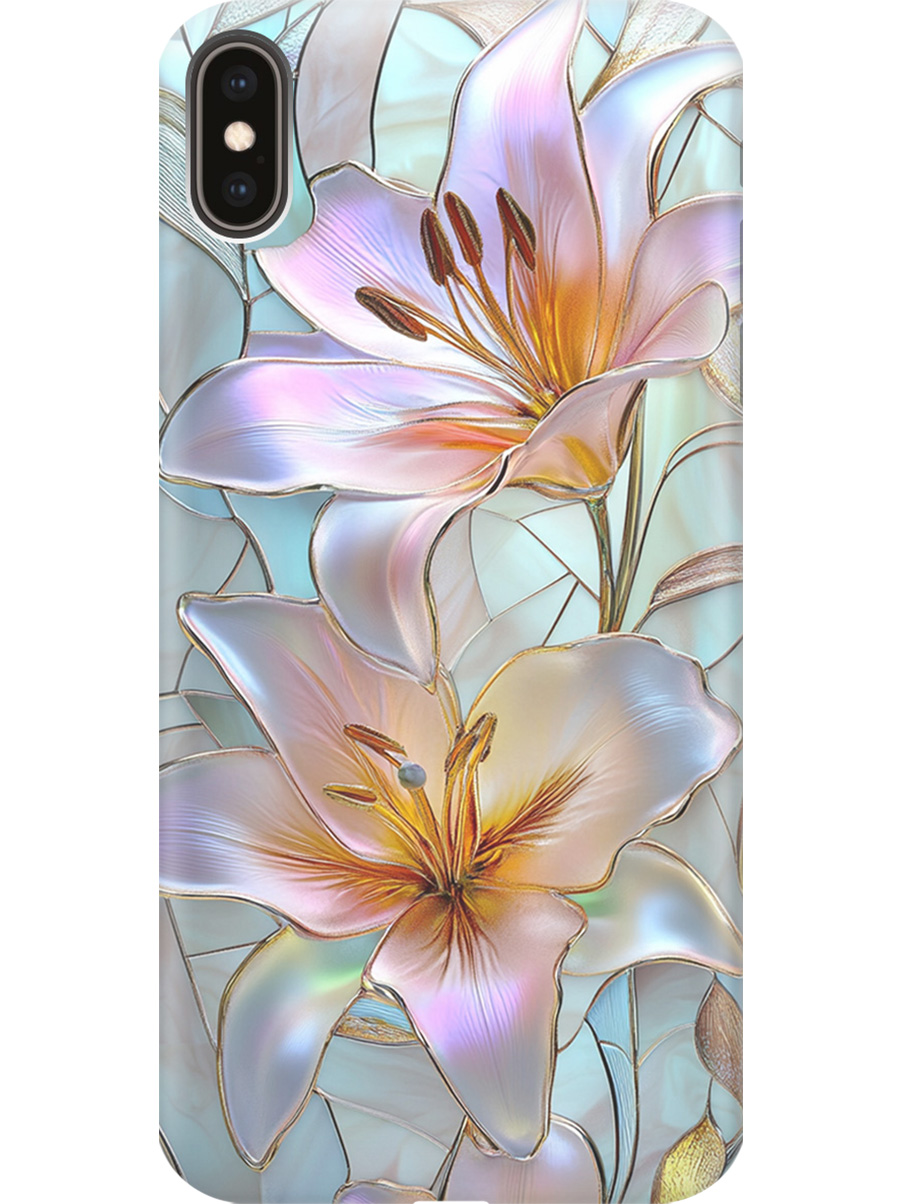 

Силиконовый чехол на Apple iPhone XS Max с принтом "Витраж с лилиями", Прозрачный;белый;голубой;розовый, 719086223