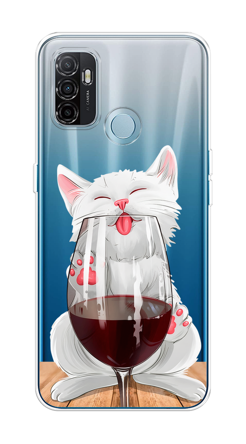 

Чехол на Oppo A53 "Кот с бокалом", Прозрачный;белый;красный, 254350-1