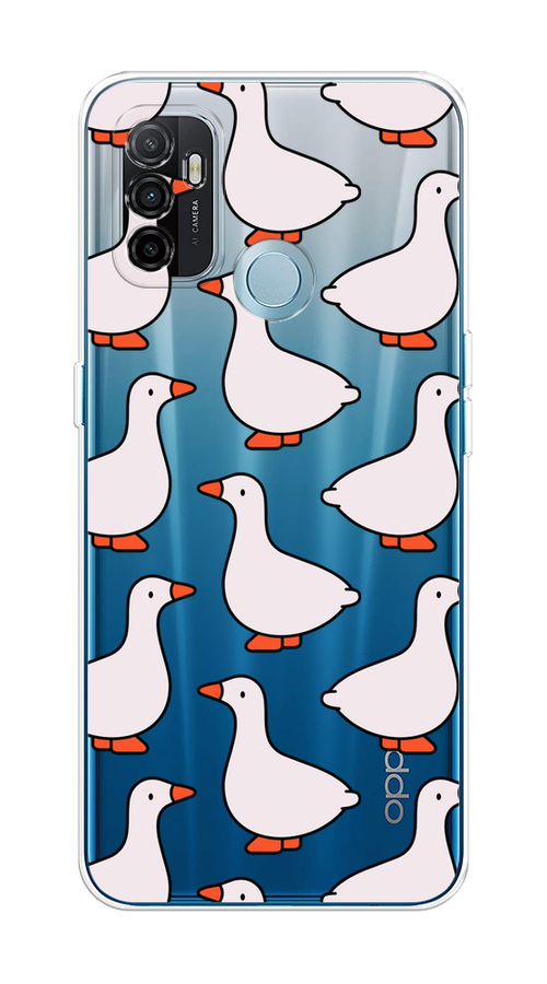 

Чехол на Oppo A53 "Гуси", Прозрачный;белый;оранжевый, 254350-1