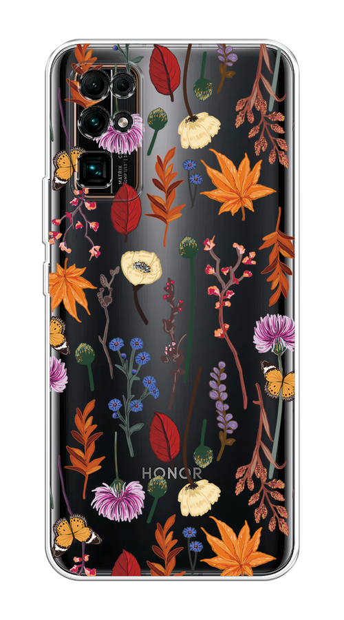 

Чехол на Honor 30 "Orange Purple flowers", Оранжевый;красный;розовый;желтый;прозрачный, 612150-1