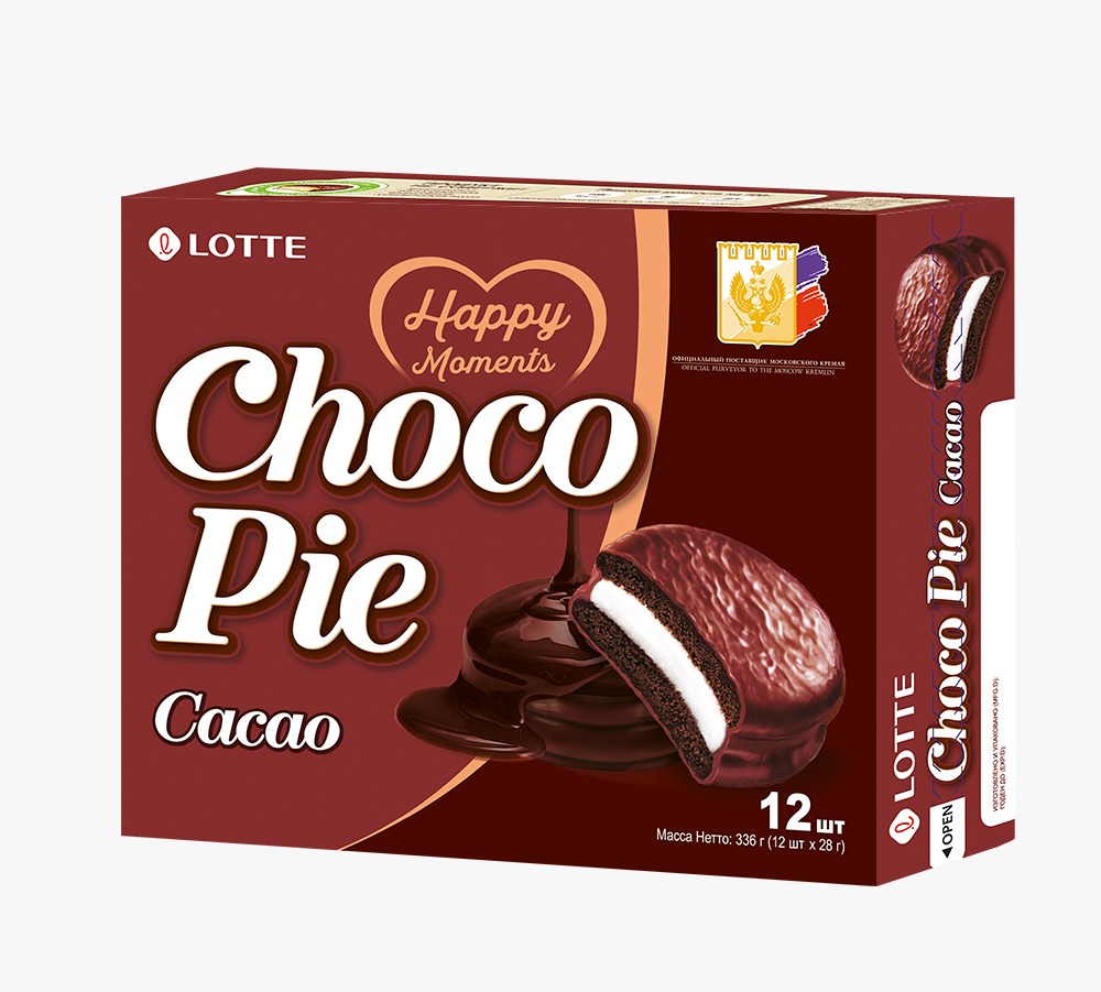 Печенье Lotte choko pie cacao с насыщенным шоколадным вкусом 336 г