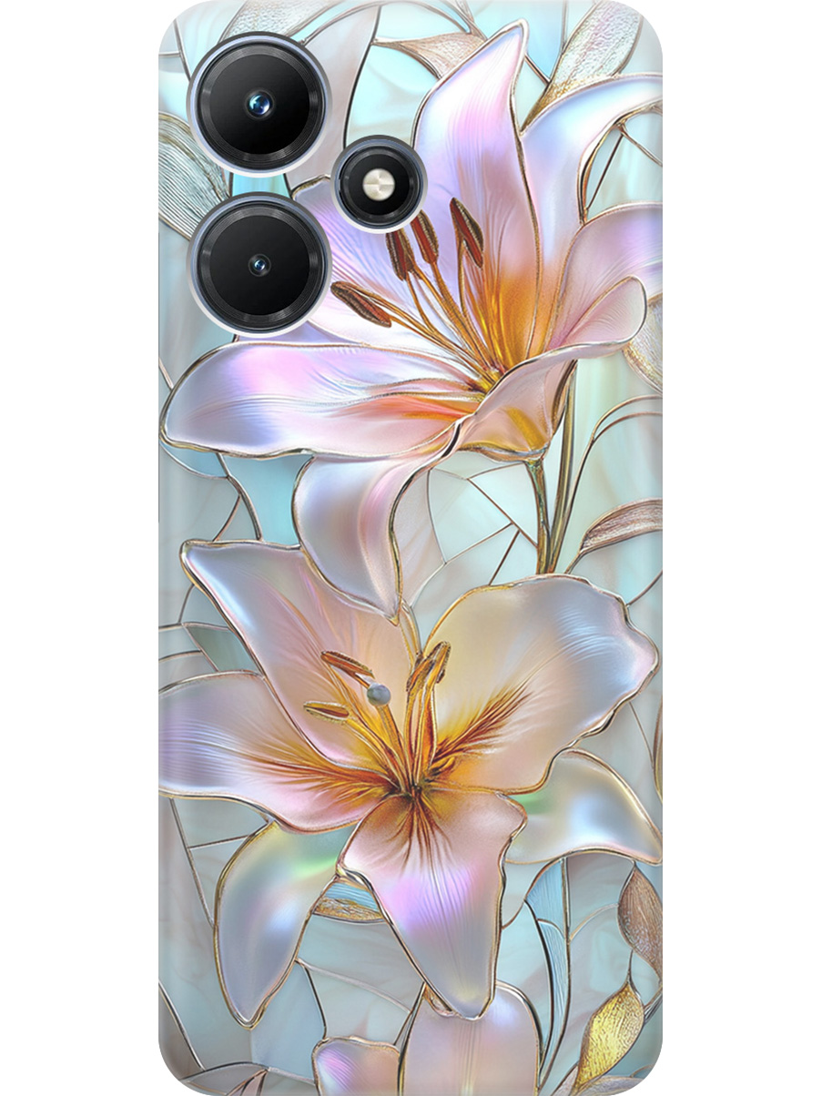 

Силиконовый чехол на Infinix Hot 30i с принтом "Витраж с лилиями", Прозрачный;белый;голубой;розовый, 769389323