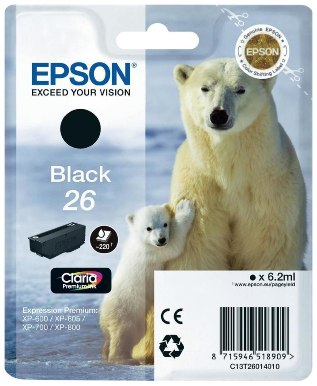 Картридж для струйного принтера Epson C13T26014010, черный, оригинал