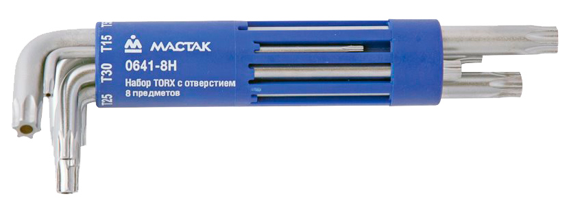 Торцевой Г-образный ключ МАСТАК TORX с отверстием Т10-Т50 8 предметов 0641-8HB