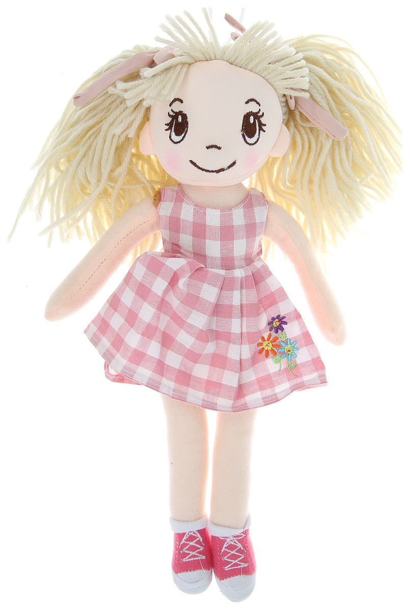 фото Кукла мягконабивная, 30 см (в клетчатом платье) abtoys
