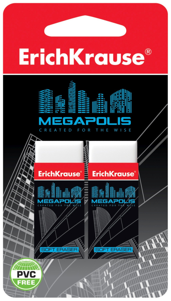 

Ластик ErichKrause® MEGAPOLIS (в блистере по 2 шт.), Серый