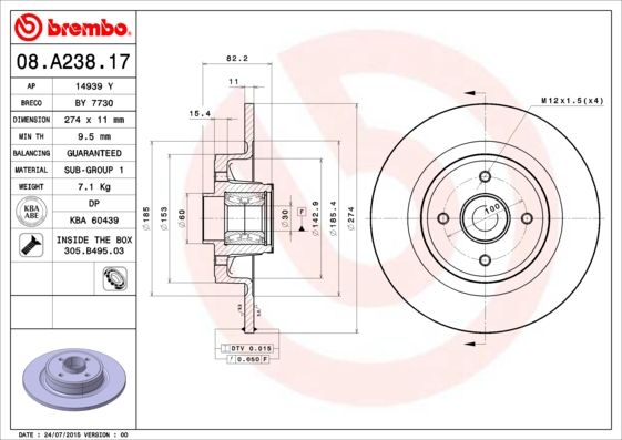 фото Тормозной диск brembo 08.a238.17