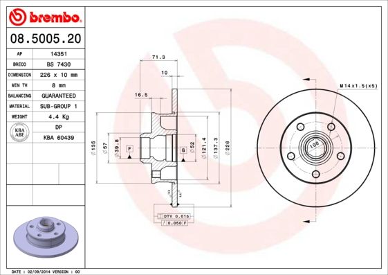 фото Тормозной диск brembo 08.5005.20