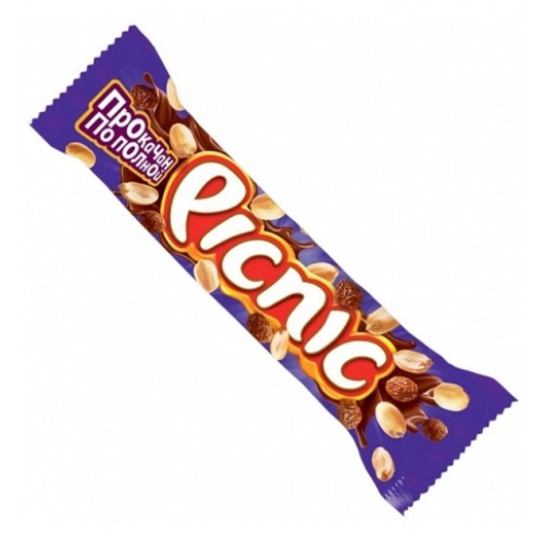 Батончик Picnic шоколадный с арахисом-изюмом-карамелью 38 г