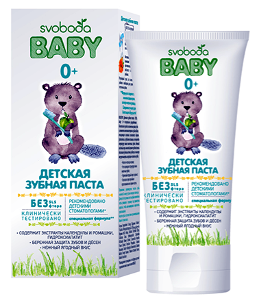

Детская зубная паста SVOBODA baby нежный ягодный вкус 0+, 62 г